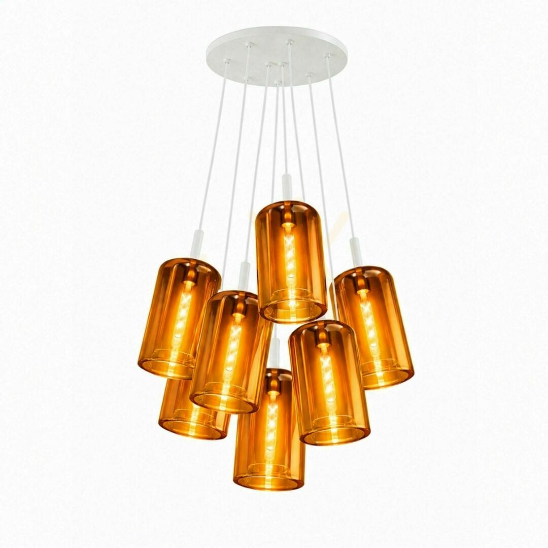 Kontrola Závěsné svítidlo s.luce Cruet, jantarové sklo, 7× E27 Závěsné svítidlo s.luce Cruet, jantarové sklo, 7× E27