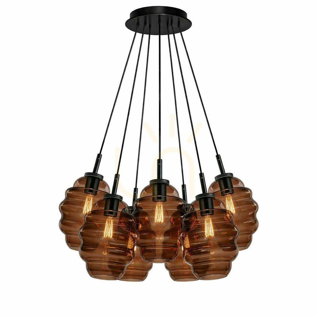 Kontrola Závěsné svítidlo s.luce Echos Cluster, hnědé sklo, 7× E27, Ø 18 cm Závěsné svítidlo s.luce Echos Cluster, hnědé sklo, 7× E27, Ø 18 cm