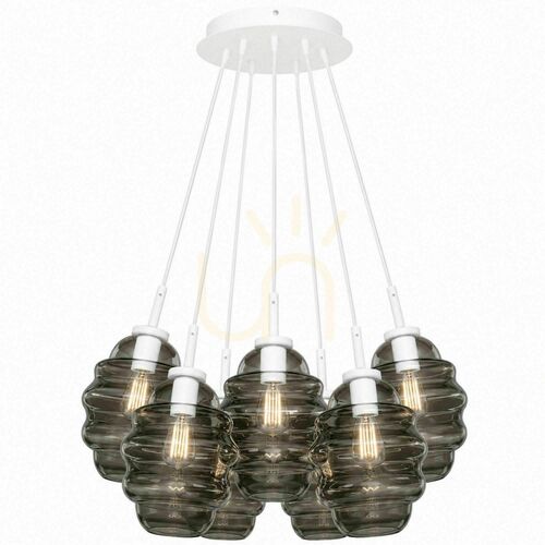 Kontrola Závěsné svítidlo s.luce Echos Cluster, kouřové sklo, 7× E27, stínítka Ø 18 cm