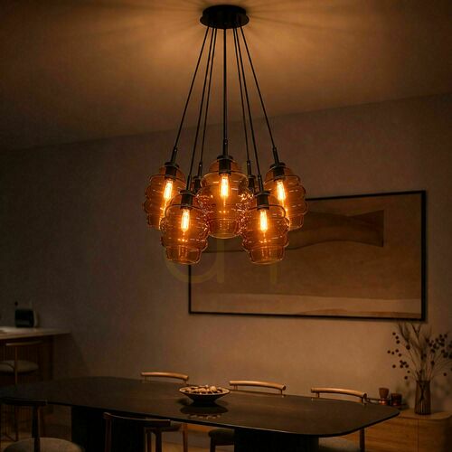 Kontrola Závěsné svítidlo s.luce Echos Cluster, hnědé sklo, 7× E27, Ø 25 cm