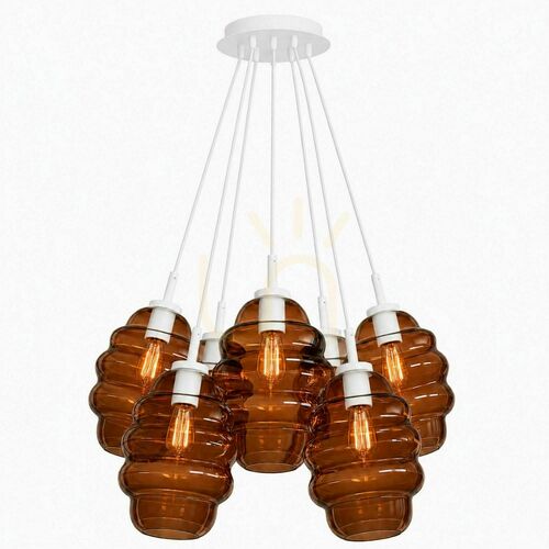 Kontrola Závěsné svítidlo s.luce Echos Cluster, hnědé sklo, 7× E27, stínítka Ø 25 cm