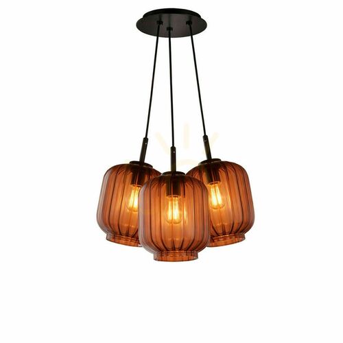 Kontrola Závěsné svítidlo s.luce Velo Cluster 3×E27, hnědé sklo, černý závěs, stínidla Ø20 cm
