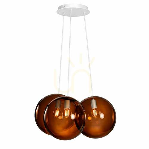 Kontrola Závěsné svítidlo s.luce Orb Cluster, hnědé sklo, bílé zavěšení, 3×E27, stínidla Ø20 cm