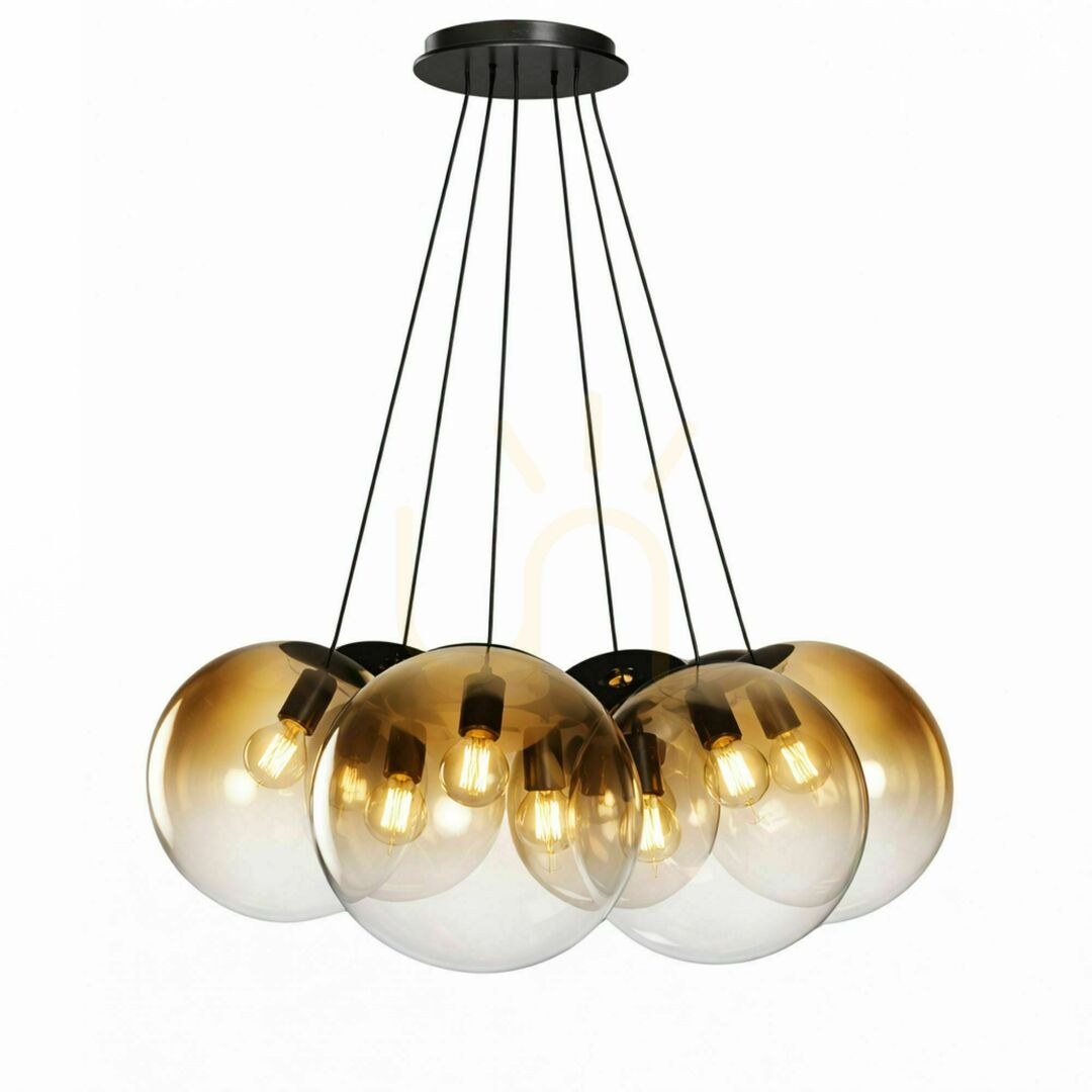 Náhled Závěsné svítidlo s.luce Orb, hnědé, sklo a kov, 7× E27, stínidla Ø 30 cm Závěsné svítidlo s.luce Orb, hnědé, sklo a kov, 7× E27, stínidla Ø 30 cm