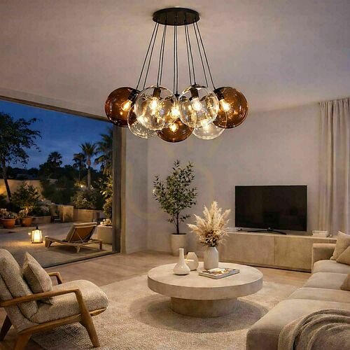 Kontrola Závěsné svítidlo s.luce Orb Cluster, 7× E27, hnědé sklo, Ø 40 cm