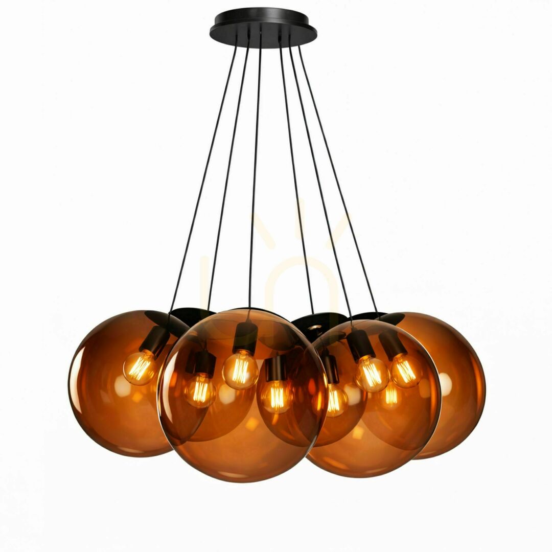 Kontrola Závěsné svítidlo s.luce Orb Cluster, hnědé sklo, 7× E27, Ø 40 cm Závěsné svítidlo s.luce Orb Cluster, hnědé sklo, 7× E27, Ø 40 cm