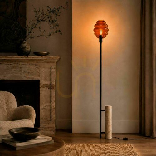 Kontrola Stojací lampa s.luce Echos, travertin, hnědá, 188 cm, E27