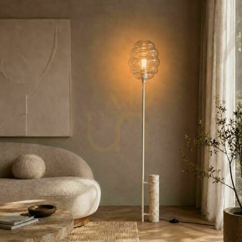Kontrola Stojací lampa s.luce Echos, travertin a čiré sklo, 188 cm, E27