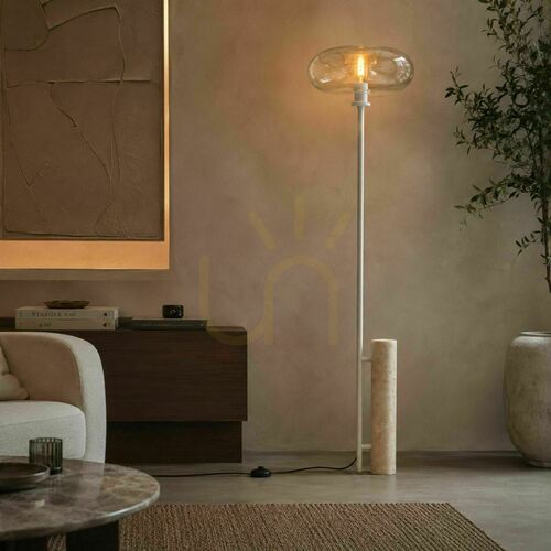Kontrola Stojací lampa s.luce Cruet, travertin a čiré sklo, 190 cm, E27