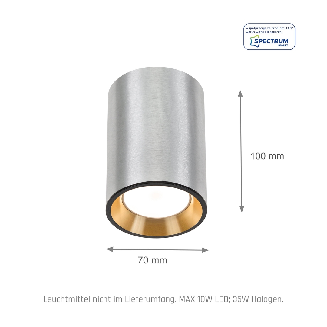 Pohled Chloe Mini Gu10 Ip20 ROUND stříbrné tělo, zlaté centrum, černé ohraničení Chloe Mini Gu10 Ip20 ROUND stříbrné tělo, zlaté centrum, černé ohraničení