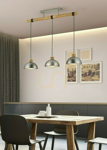Kontrola Závěsné svítidlo Trio DELHI 303400367, antický nikl a dřevo, 3×E27, 107,5 cm