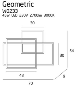 Nástěnné svítidlo GEOMETRIC W0233D černé, LED 45 W 2700 lm 3000 K, stmívatelné, 70 x 54 cm small 2