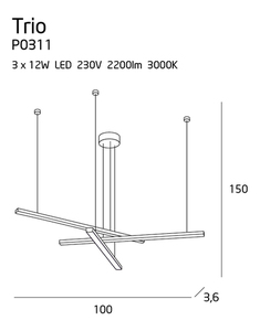 Závěsné svítidlo Max Light Trio P0311 LED 58W 3 světla černé 100 cm small 8