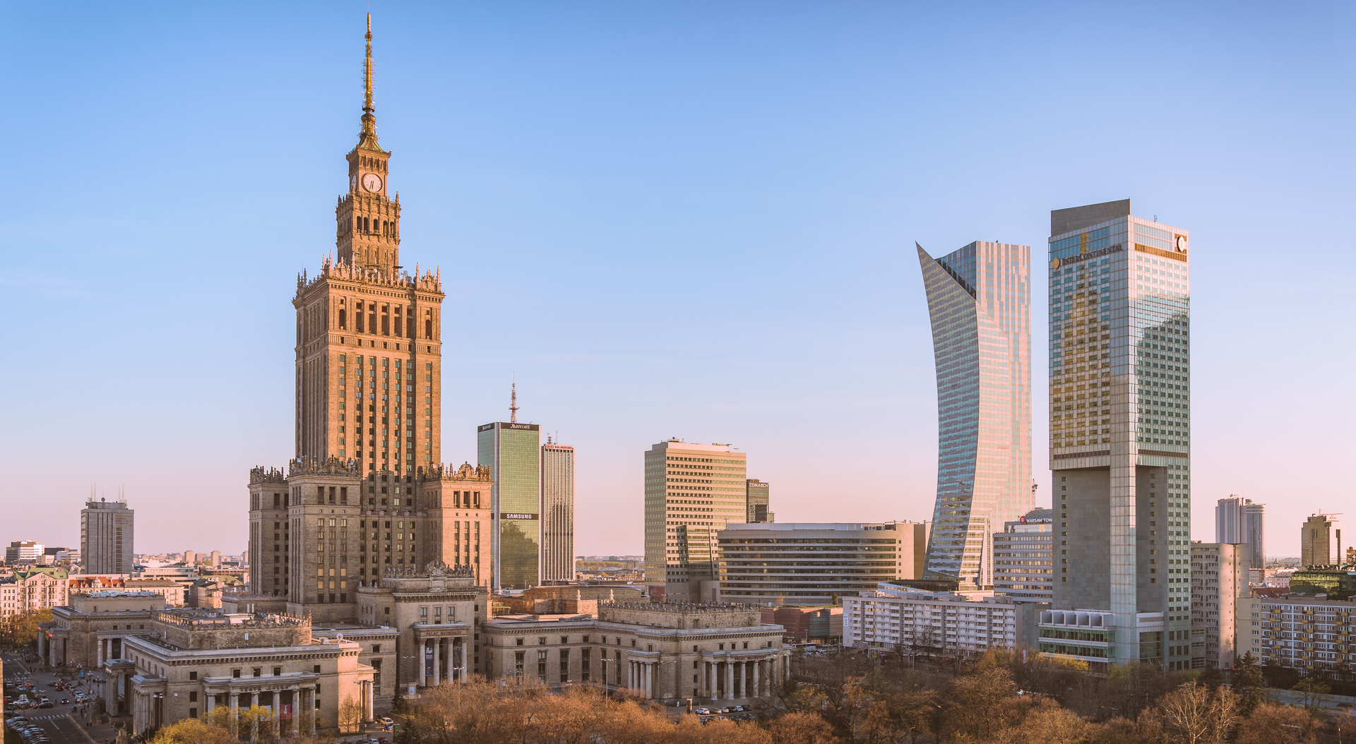Fototapeta Varšava Centrum za úsvitu, Palác kultury, Złota 43, Intercontinental