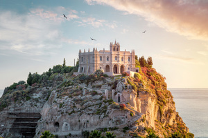 Santa Maria dell'Isola, nástěnná malba do obývacího pokoje, ložnice, slunečný den na ostrově, teplé a studené barvy, Tropea, Kalábrie, Itálie small 0