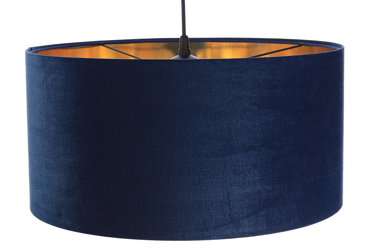 Zobrazit Kůže - tmavě modrá závěsná lampa, sametová látka, zlato E27 60W Kůže - tmavě modrá závěsná lampa, sametová látka, zlato E27 60W