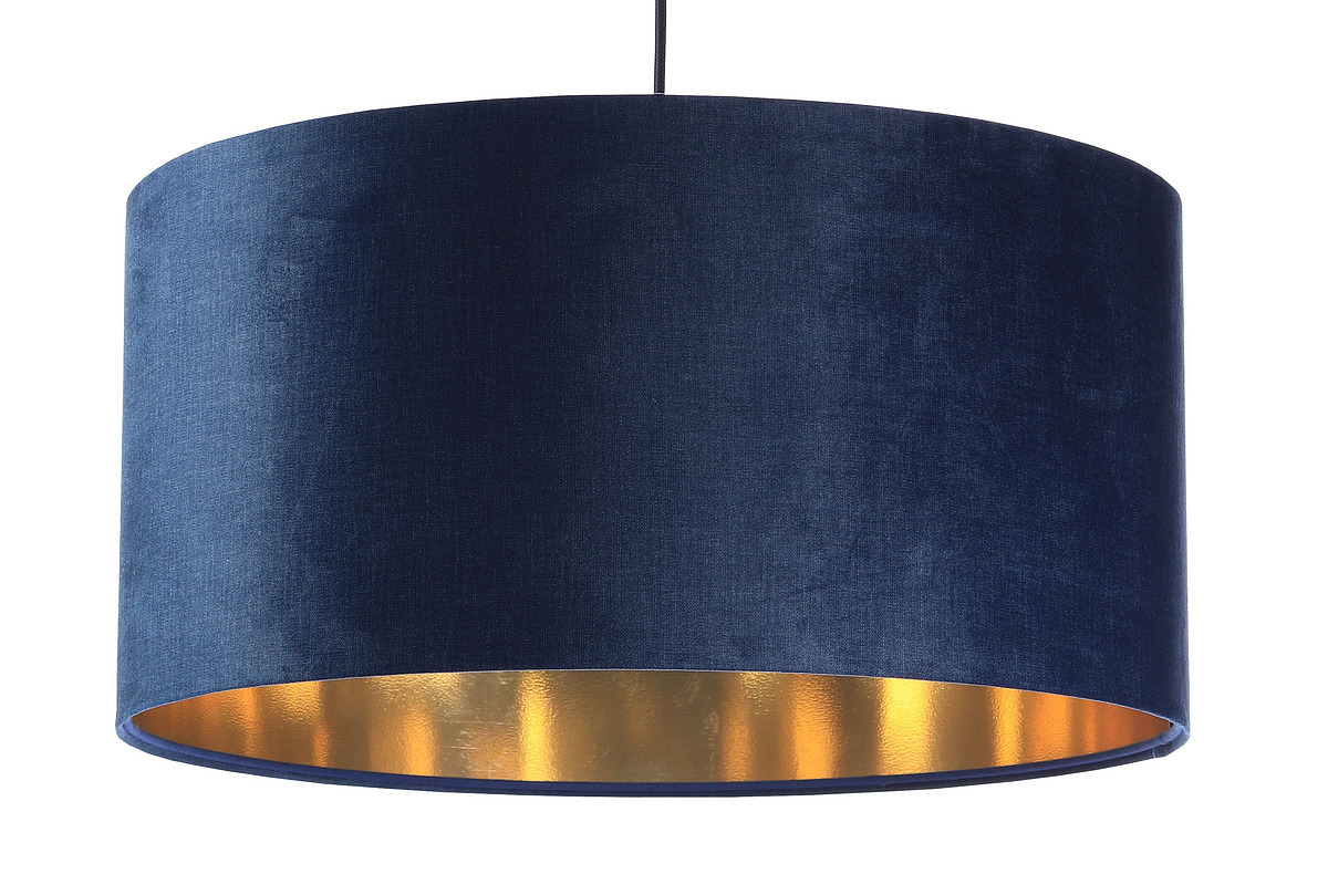 Pohled Kůže - tmavě modrá závěsná lampa, sametová látka, zlato E27 60W Kůže - tmavě modrá závěsná lampa, sametová látka, zlato E27 60W
