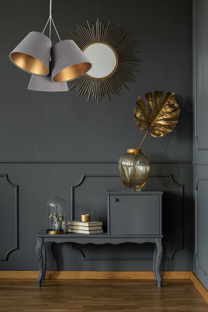 Pohled Trojitá BUCKET E27 40W lampa nastavitelná výška šedá / zlatá Trojitá BUCKET E27 40W lampa nastavitelná výška šedá / zlatá