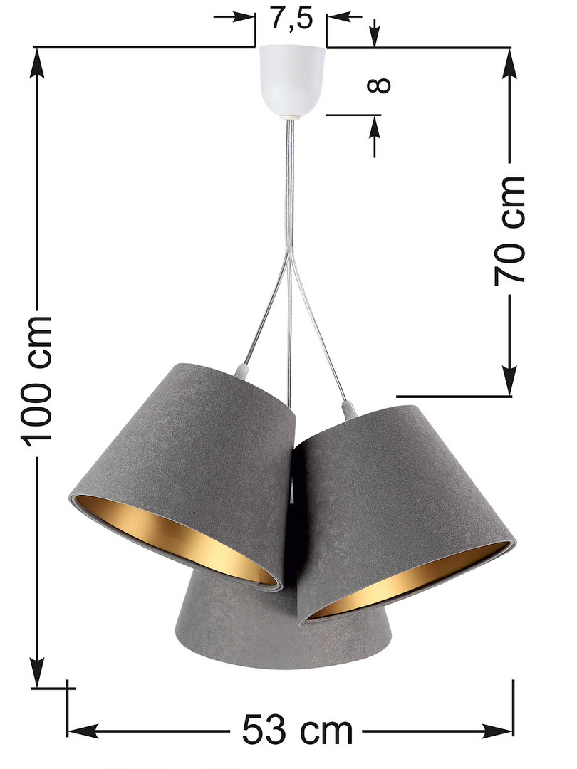 Kontrola Trojitá BUCKET E27 40W lampa nastavitelná výška šedá / zlatá Trojitá BUCKET E27 40W lampa nastavitelná výška šedá / zlatá