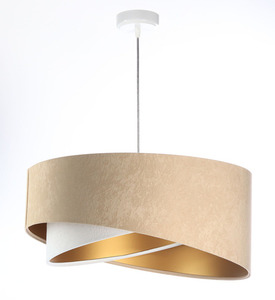 Asymetrická závěsná lampa Elegance 60W E27 velurová látka, béžová / bílá / zlatá small 6