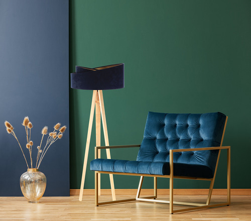Kontrola Stojací lampa pro čtení koruny 60W E27 velur, tmavě modrá / zlatá