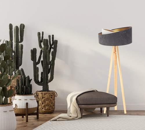 Kontrola Lampa na stativu Velur 60W E27, šedá / bílá / zlatá