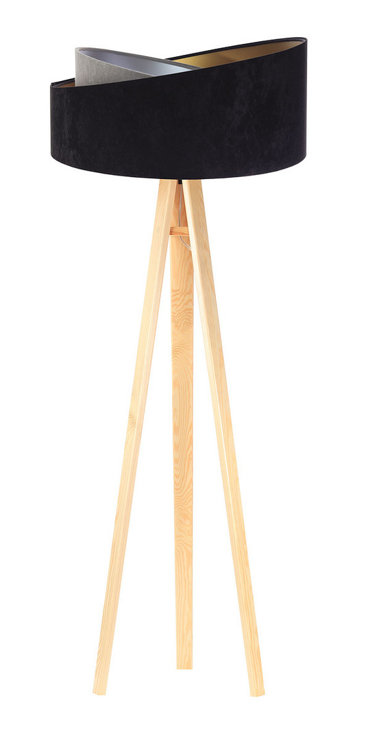 Náhled Stojací lampa černá Crown 60W E27 velur, šedá / zlatá / stříbrná Stojací lampa černá Crown 60W E27 velur, šedá / zlatá / stříbrná