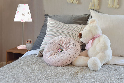 Kontrola Stolní lampa pro děti Ombrello 60W E27 50cm bílé / šedo-růžové hvězdičky