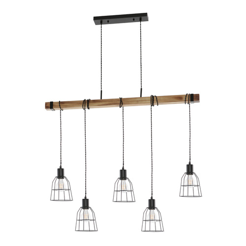 Kontrola Závěsná lampa Italux Ponte černá E27 5× žárovka PND-4290-5-L